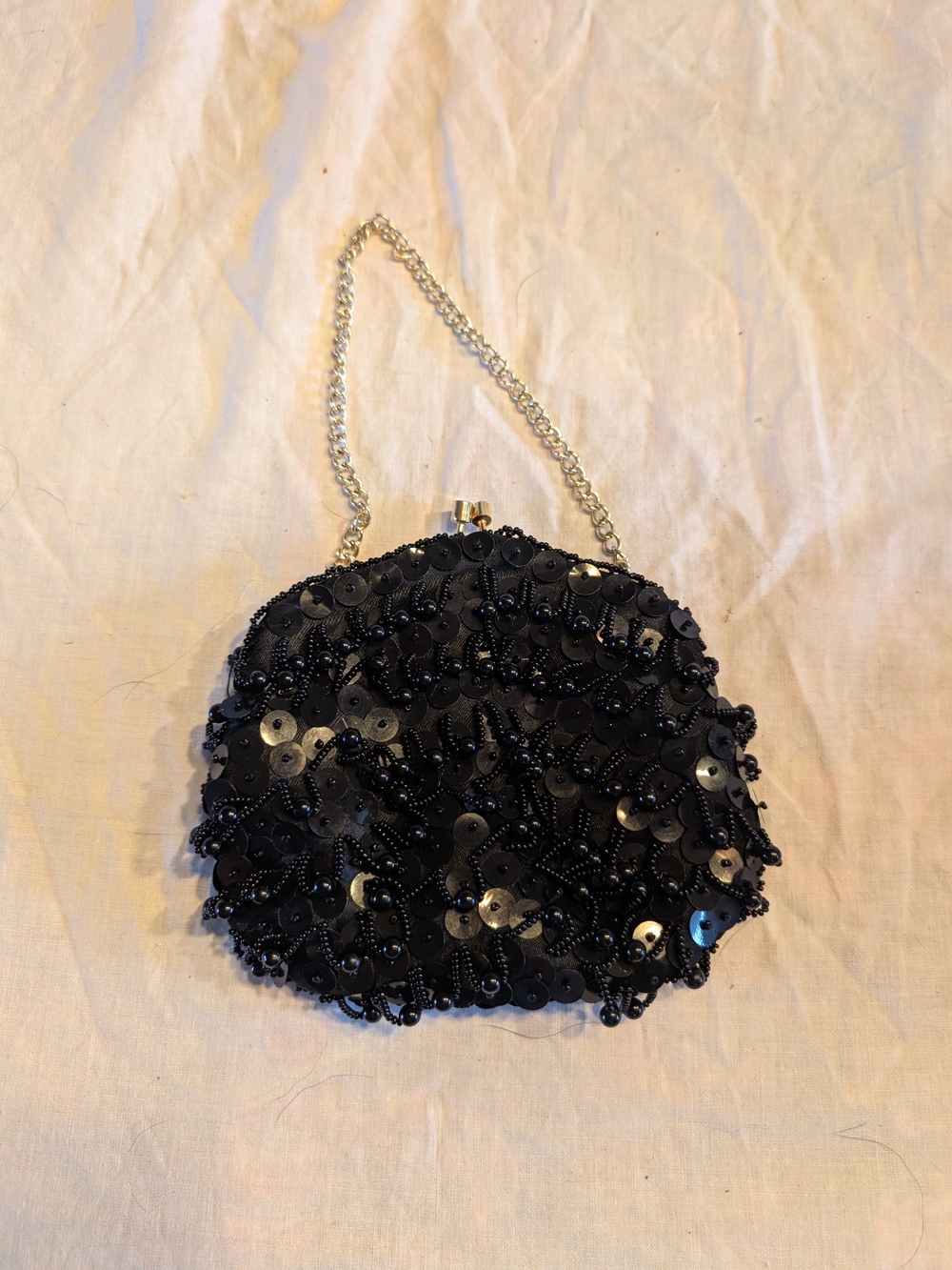 2/60$ Vintage Black Sequin Beaded Clutch with gold Chain